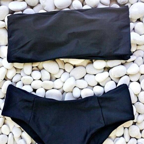 NWT Extra Large, High Waist Bandeau Two Piece Bikini Set in Black - Picture 6 of 7